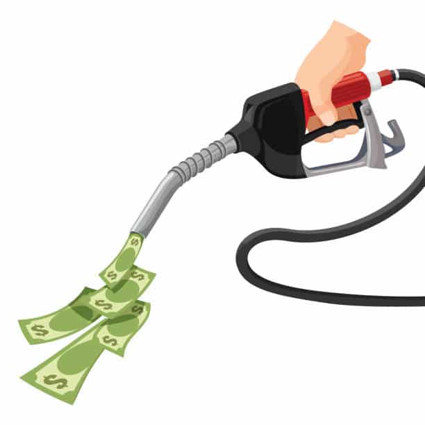 Gas, gasoline pump money concept. Cost for fuel. Vector illustration